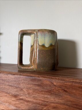 Handmade signed Rodolfo Padilla Brown Glaze Ceramic Mug with Green Drip Accent